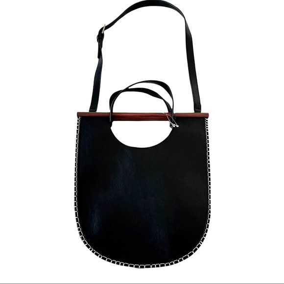 Anthropologie Handbags - NWOT Anthropologie Whipstitch Wood Handle Shoulder Handbag